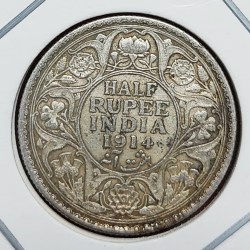 RARE HALF RUPEE GEORGE V 1914 BOMBAY MINT