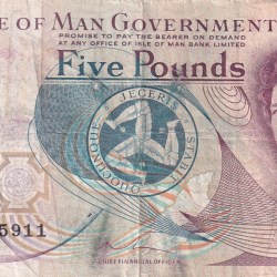 ISLE OF MAN 5 POUND ELIZABETH OLD ISSUE RARE NOTE #B-2