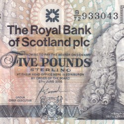 SCOTLAND 5 POUND OLD ISSUE RARE NOTE