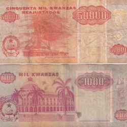 Alternative view of ANGOLA 2 DIFFERENT (50000 + 1000 ) KWANZAS RARE ( 2 NOTE SET)