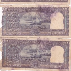 Alternative view of 4 PCS Old Issue Diamond 10 Rupees Low Condition Note