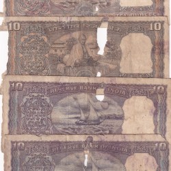 Alternative view of 6 Pcs Lott Old Issue 10 Rupees Note Poor Condition
