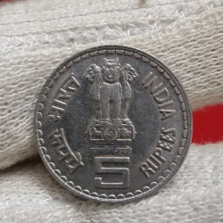 Alternative view of Five Rs Rare Coin FSS 50 Years OF Khadi And Village Industries Commission Bombay Mint Good Condition 03