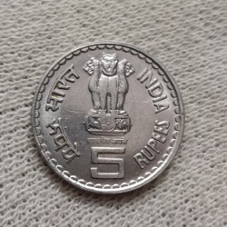 Alternative view of Five Rs Rare Coin FSS 50 Years OF Khadi And Village Industries Commission Bombay Mint Good Condition 05