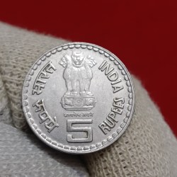 Alternative view of Five Rs Rare Coin FSS 150 th Birth Anniversary of Lokmanya Bal Gangadhar Tilak ki Bombay Mint Good Condition Coin 03