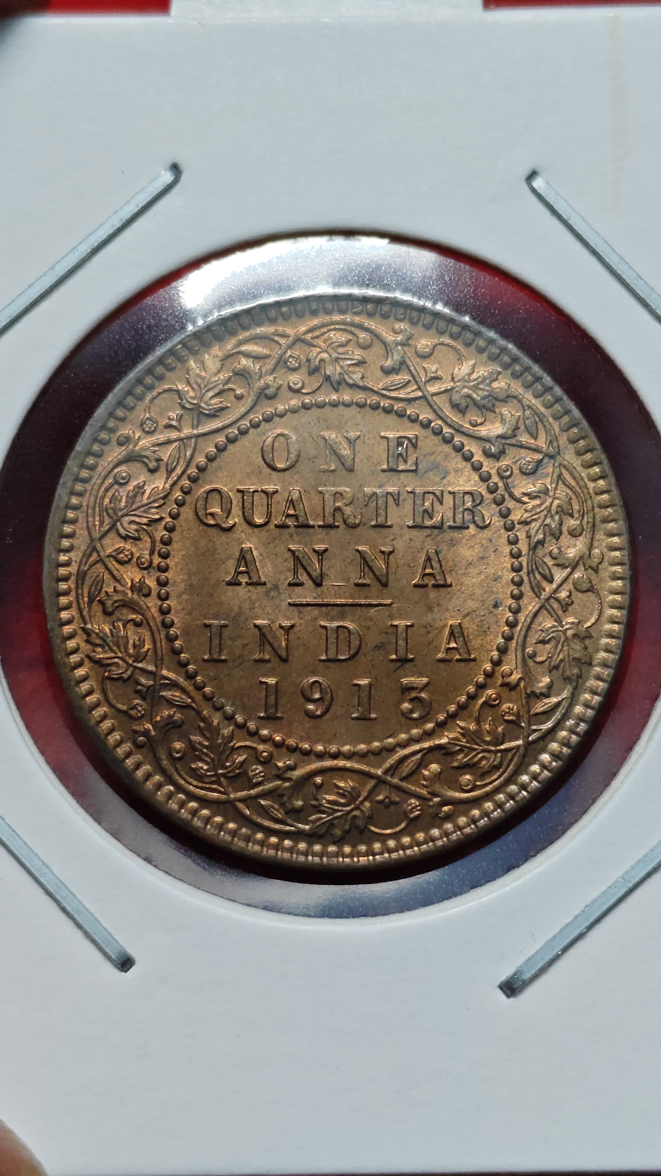 ONE QUARTER ANNA 1913 GEORGE V KING EMPEROR COIN