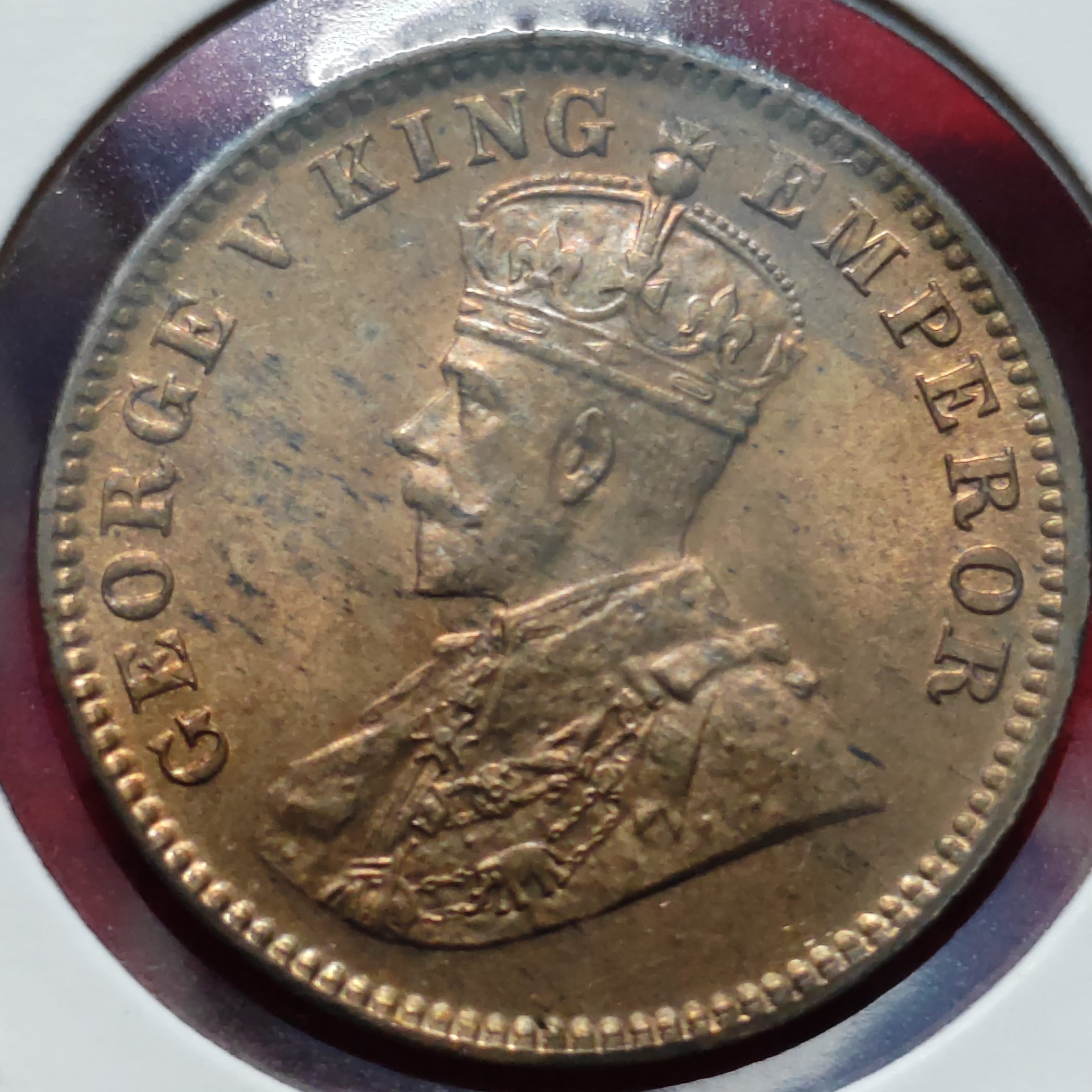 ONE QUARTER ANNA 1913 GEORGE V KING EMPEROR COIN - Image 2