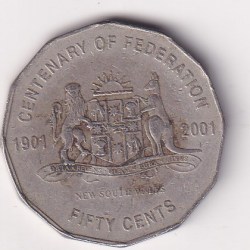 Australia 50 Cents 2001 - Elizabeth II 4th Portrait - Federation - New South Wales Rare Lowest Price coin # I-94