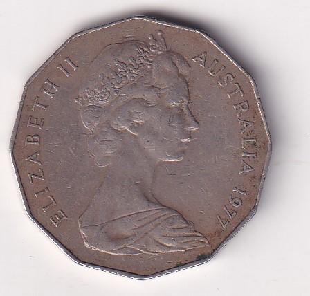 Australia 50 Cents 1977 - Elizabeth II 2nd Portrait - Silver Jubilee Rare Lowest Price coin # I-95 - Image 2