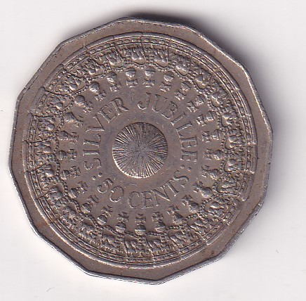 Australia 50 Cents 1977 - Elizabeth II 2nd Portrait - Silver Jubilee Rare Lowest Price coin # I-95