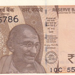 555786 Fancy Number 10 Rupees Governor Sanjay Malhotra Rare UNC Note