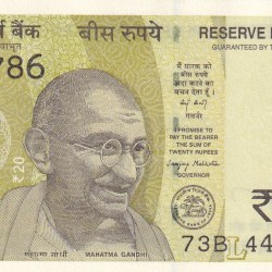 444786 Fancy Number 20 Rupees Governor Sanjay Malhotra Rare UNC Note