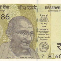 666786 Fancy Number 20 Rupees Governor Sanjay Malhotra Rare UNC Note