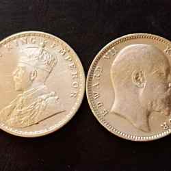Alternative view of Silver British India Set of two pieces of 2 different portrait King and emperor George v King and emperor Edward VII Denominaton 1₹ Full silver Same and similar set are available