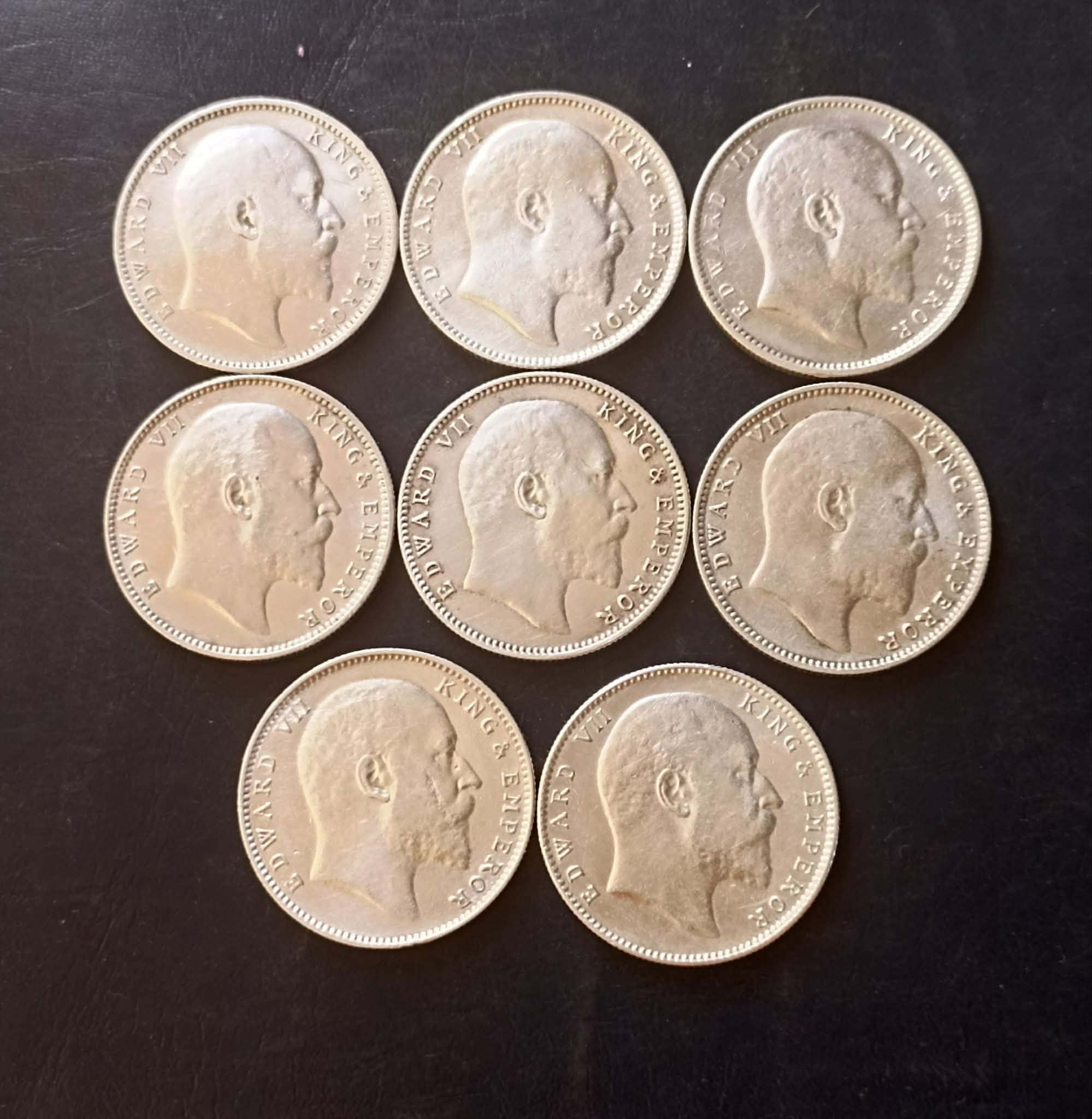🔥🔥Silver EDVARD COMPLETE YEARS COLLECTION SET BRITISH INDIA 🇮🇳 ALL FULLY SILVER EDWARD years SET 🎉🎉 8 DIFFERENT YEAR 🎉🎉1903/4/5/6/7/8/9/10 EXCELLENT CONDITION Each coin weight 11.5 gm Same and similar set available. - Image 2