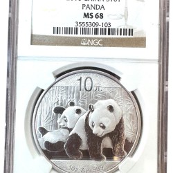 China Panda Year 2010 NGC Graded 68 Unique and Rare Pure Silver 1 Oz