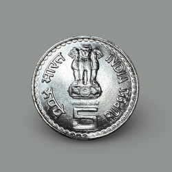 Alternative view of Rs 5 Circulation Strike Coin Only 50 Years Of Khadi And Village Industries Commission UNC Stainless Steel Issue