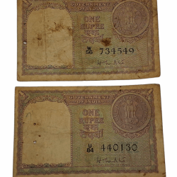 One Rupee Old BIG COIN Year 1951 Sign H.M PATEL Set 2 Notes **RARE** Used Condition.