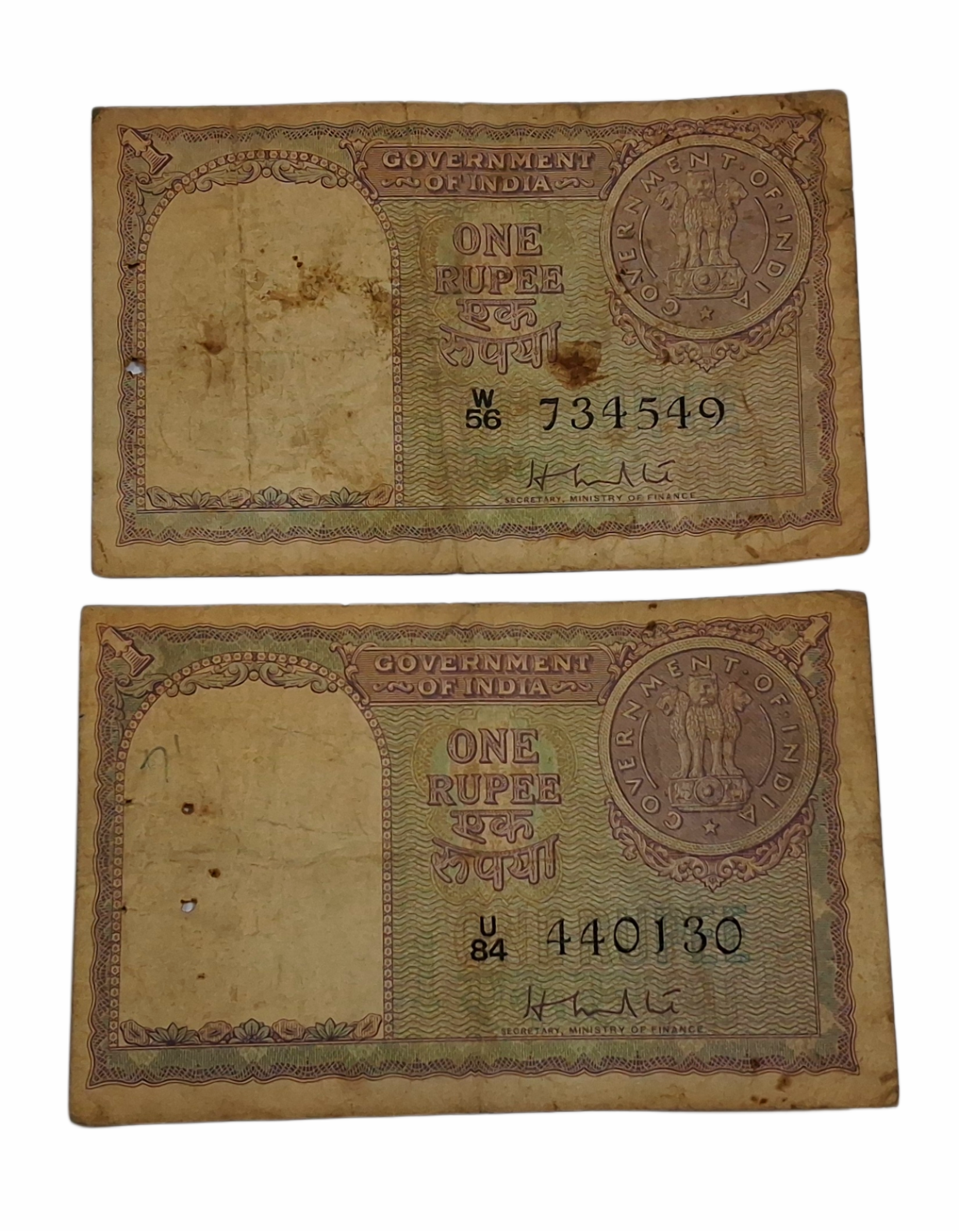 One Rupee Old BIG COIN Year 1951 Sign H.M PATEL Set 2 Notes **RARE** Used Condition.