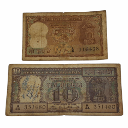 2 Rupees & 10 Rupees Old ORNAMENTAL DIAMOND Issue L.K JHA & P.C BHATTACHARYA Set 2 Notes are in Used Conditions.