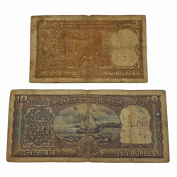 Alternative view of 2 Rupees & 10 Rupees Old ORNAMENTAL DIAMOND Issue L.K JHA & P.C BHATTACHARYA Set 2 Notes are in Used Conditions.