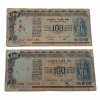 100 Rupees Old AGRICULTURE Issue Cobalt Blue K.R PURI Set 2 Notes **V. SCARE** Collectable Grades.