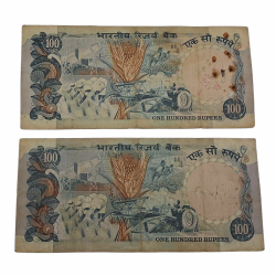 Alternative view of 100 Rupees Old AGRICULTURE Issue Cobalt Blue K.R PURI Set 2 Notes **V. SCARE** Collectable Grades.