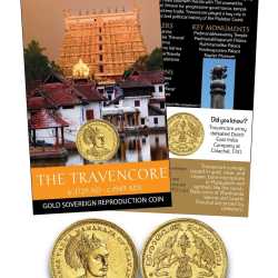 THE TRAVANCORE KINGDOM – GOLD SOVEREIGN Reproduction Coin WITH BEAUTIFUL FOLDER COIN