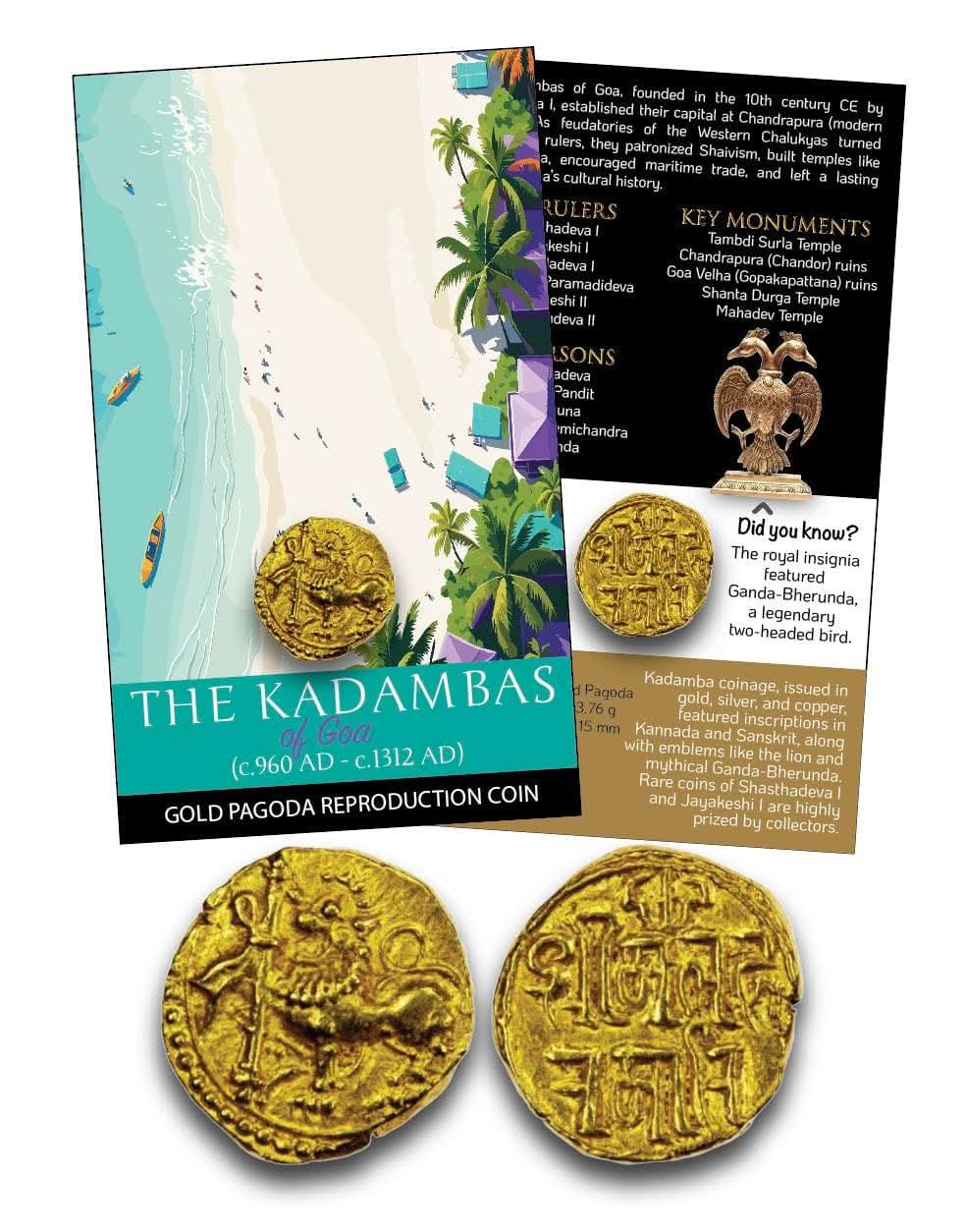 THE KADAMBAS OF GOA – GOLD PAGODA Reproduction Coin WITH BEAUTIFUL FOLDER COIN