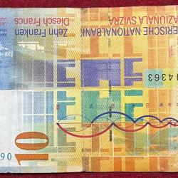 Alternative view of SWITZERLAND 10 FRANCS 8th SERIES BANK NOTE #B-2
