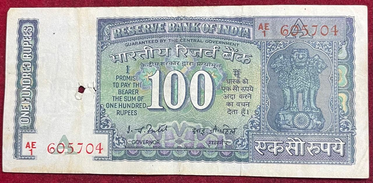 100 RUPEES WHITE PATTIE GOVERNOR I.J PATEL RARE NOTE