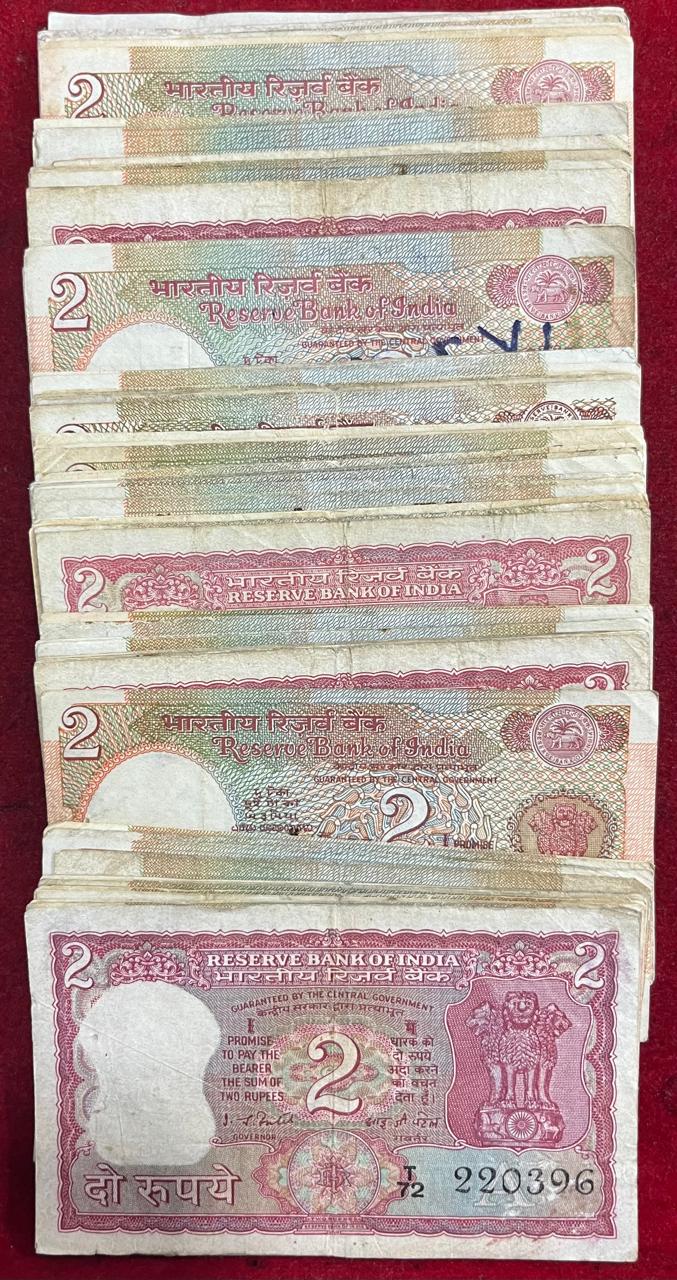 2 RUPEES MIX GOVERNOR ( 100 PCS LOTT)MIX CONDITION RARE NOTE #SKU-40