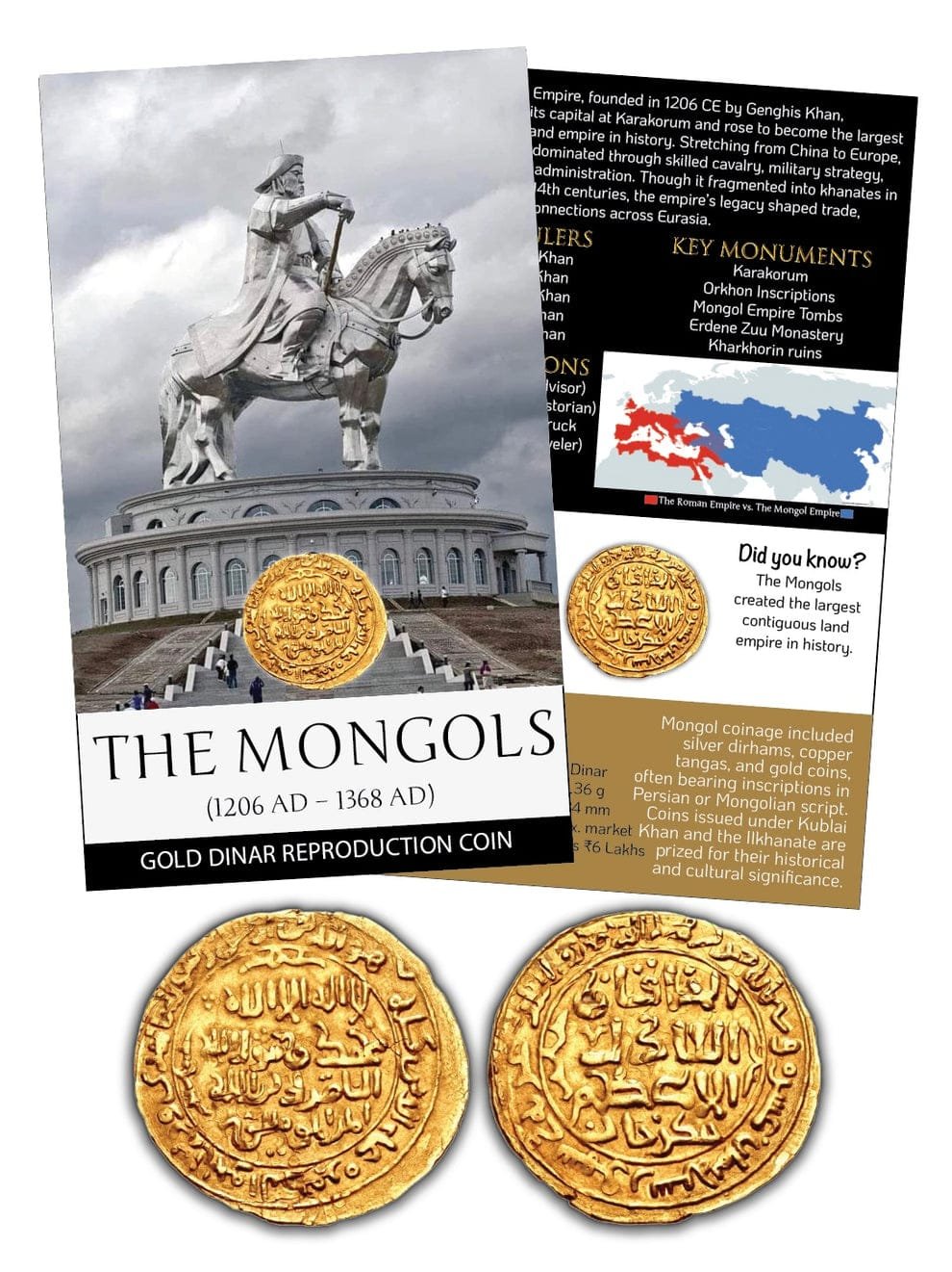 THE MONGOLS β Gold Dinar Reproduction Coin with beautiful folder