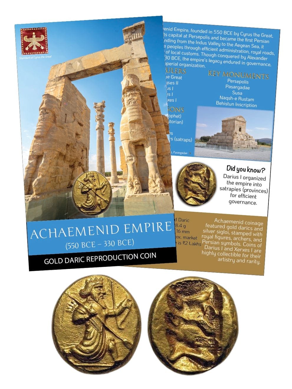 ACHAEMENID EMPIRE β Gold Daric Reproduction Coin with beautiful folder