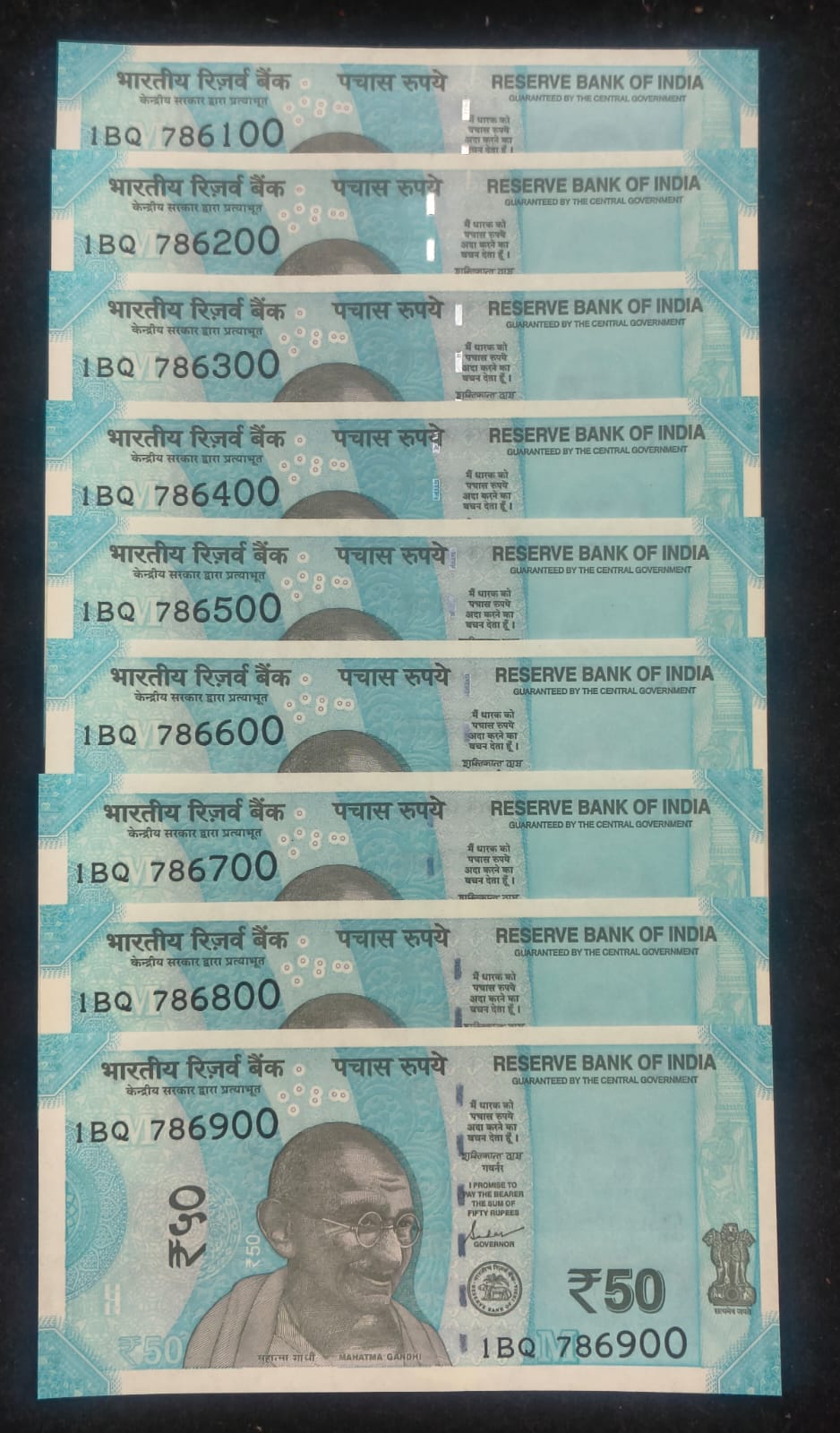 786100 - 786900 ( 9 PCS SET) 50 RUPEES GEM UNC RARE ( 9 NOTE SET)