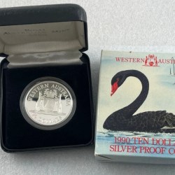 1990 Silver 10 Dollar Proof Coin State Series - Western Australia WITH BEAUTIFUL BOX AND CERTIFICATE