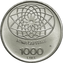 Alternative view of Italy 1000 Lire 1970 Capital Rome Commemorative issue Silver (.835) Weight 14.6 gram unc condition big size coin #08