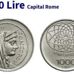 Italy 1000 Lire 1970 Capital Rome Commemorative issue Silver (.835) Weight 14.6 gram unc condition big size coin #08