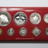 The 1975 Bahamas Proof Set features nine beautifully struck coins, including denominations from 1 cent to 5 dollars. Struck by the Franklin Mint in sterling silver (.925), the silver coins include the 50 cents, $1, $2, and $5 pieces