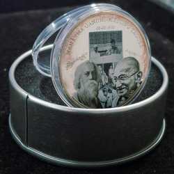 Mahatma Gandhi- Meeting Tagore (1915 - 2015) Silver plated medallion with box & certificate
