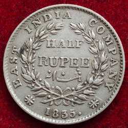 1835 WILLIAM HALF RUPEES EAST INDIA COMPANY EXTREMELY RARE SILVER HIGH GRADED COIN # 62