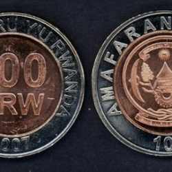 Rwanda, 100 Francs, 2007, KM #32, Bimetal, UNC Condition.