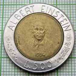 San Marino, 500 Lire, 1984, Science for Mankind - Albert Einstein, Bimetal, KM #167, Circulated Condition.