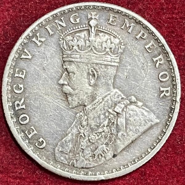 BRITISH INDIA 1 RUPEES 1918 -GEORGR V RARE SILVER COIN #V-301