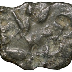 Alternative view of Potin Coin of Satavahan Dynasty (1st Cen.BC) from Paoni with Bold Nandipad, Traingaular headed