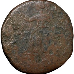 Alternative view of Copper Tetra-Drachma of Kanishka I(AD127-150) of Kushan Dynasty "Moon God" Type