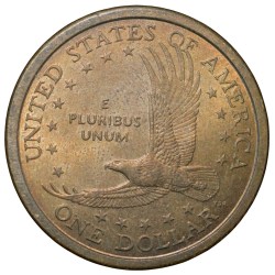 Alternative view of Brass 1 Dollar of USA (AD 2001) Sacagawea Dollar in UNC Grade