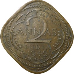 Alternative view of Nickel-Brass 2 Annas of George VI (AD 1942) of Bombay Mint