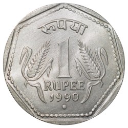 Copper-Nickel 1 Rupee of Republic India (AD 1990) of Noida Mint Security Edge Scarce UNC Grade