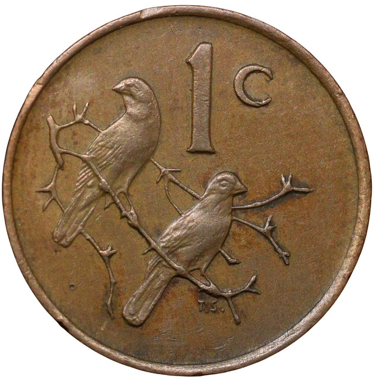 Bronze Cent of South Africa (AD 1986) with Pigeons
